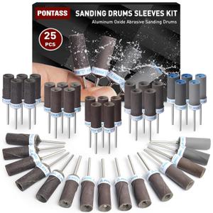 25Pcs Sanding Drums Sandpaper Sticks Set with 1/8"(3mm) Shank for Dremel Rotary Tool, 180/240/600/1000/1500/2000 Grits Different Meet More Needs for Metal Rust Removal/Jade Polishing/Stone Grinding (Mixed)