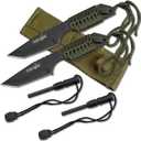 SURVIVOR Fixed Blade Outdoor Knife, Black Tanto Blade, Cord-Wrapped Handle, 7-Inch Overall (2Pack)