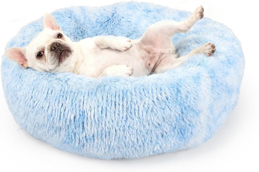 Blue Dog Bed for Small Dogs Fluffy Anti-Anxiety, Calming 23 inch Beds Washble Snuggle Safe Gradient Blue (23SmallPack of 1)