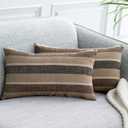 2 Pieces Decorative Classic Retro Stripe Throw Pillow Cover Soft Faux Linen Modern Farmhouse Lumbar Cushion Case for Sofa Bedroom Car 12 x 18 Inch Black Brown Mixed