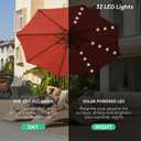 JEAREY 9FT Outdoor Patio Umbrella with Solar Lights, LED Lighted Pool Umbrella with Tilt and Crank, Outdoor Table Umbrellas for Deck, Yard & Market (Red)