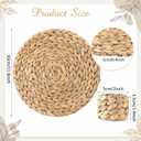 30 Pcs 12 Inch Round Woven Placemats, Water Hyacinth Wicker Place Mats with Napkin Rings Boho Wedding Farmhouse Rustic Woven Chargers Natural Mat Bulk for Wedding Party, Dinner Table