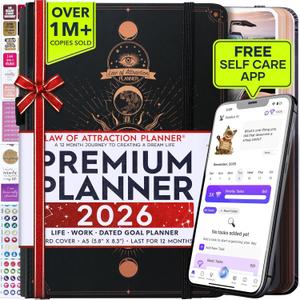 Law of Attraction Planner 2026 Deluxe with Productivity App | Weekly & Monthly Goal-Setting Planner, Life & Gratitude Journal | Include Foldable Vision Board, Gift Box & Stickers (A5 (5.8" X 8.3") Sunday Start Page, SUN BLK-SOLAR)