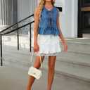 Women's Denim Vest Top Sleeveless V Neck Tie Front Jean Vest Summer 2025 Trendy Casual Waistcoat Y2K Peplum Tank Tops (X-Large, 04-blue2)