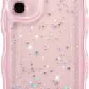ZTOFERA for Samsung Galaxy S25 5G Case 6.2",Cute Curly Wave Case with Star Glitter,Clear Shiny Bling Soft TPU Shockproof Phone Protective Cover for Women Girls-Pink