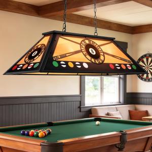 4-Light Vintage Pool Table Light Fixture, Tiffany Pool Table Lights Hanging Over 7'-8' Pool Table, 43" Billiard Table Lighting, Farmhouse Chandelier for Game Room, Man Cave, Basement, Bar, 43.3"