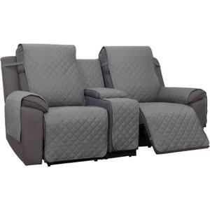 PureFit Water Resistant Reversible Loveseat Recliner Couch Cover for Double with Console – Non Slip Split Sofa Cover, Washable Reclining Cover for 2 Seat Recliner (2 Seat, Gray/Light Gray)