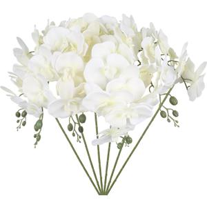 IPOPU 6Pcs White Orchids Artificial Flowers with 9 Large Blooms 37.4" Long Stem Fake Silk Orchid Look Real Flowers for Tall Vase Faux Orchids for Wedding Home Party Dining Table Centerpiece Decoration