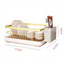 Gold Dish Racking Rack for Kitchen Counter, Carbon Steel Space-Saving Design with Removable Drip Tray & Cutlery Holder, Efficient Drainer for Daily Use, Durable and Stylish in Golden Finish