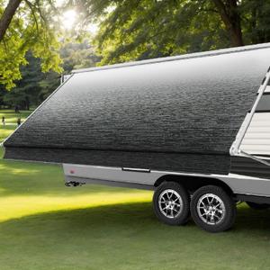 Heavy-Duty 16ft RV Awning Replacement Fabric - 19.5oz Heat-Sealed Vinyl Camper Awning ReplacementUV Resistant & Weatherproof, Universal Canopy for Most RVs and TrailersOmbr Black