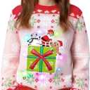 Meland Kids Ugly Christmas Sweater - Light Up Funny Holiday Pullover - Cute Xmas Sweater for Boys & Girls(US, Age, 5 Years, 7 Years, Pink Christmas)