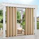 NICETOWN Weighted Outdoor Curtains for Patio Waterproof 84 inches Long 2 Panels, Windproof Drapes Top & Bottom Grommets, Thermal Insulated Blinds Keep Privacy for Yard/Porch, Biscotti Beige, 52" Wide