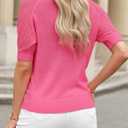Dokotoo Women's Casual Short Sleeve Loose Crochet Tunic Tops Lightweight Knit Pullover Sweater Blouses (Pink, S)