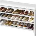 Shoe Rack Bench Entryway Storage with Leather Cushion, Shoe Organizer Bench for Entryway, Ideal for Front Doors Entrances Hallway Mudroom Featuring Rubberwood And 3 Height-Adjustable Removable Shelve