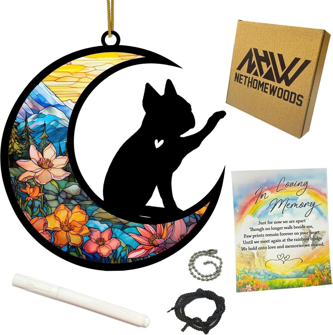 Boston Terrier Memorial Suncatcher - Personalized Bostie Ornament With Name Date, Rainbow Bridge Sympathy Card - Dog Passing Away Bereavement Gift