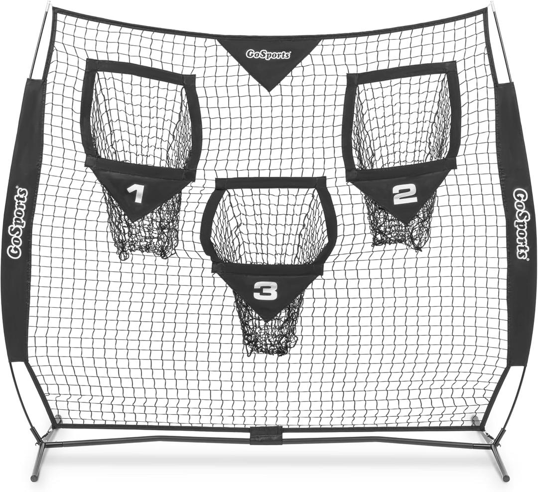 GoSports Football Throwing Net - 8 x 8 ft or 6 x 6 ft Nets - Choose Black or Red