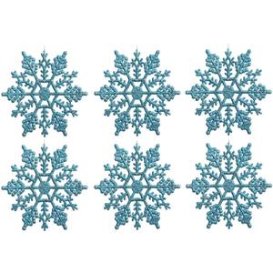 Kipokalor Turquoise plastic Snowflake Ornaments 24pcs tiny Sparkling Iridescent Glitter Snowflake Ornaments on String Hanger for Decorating,Chirstmass tree,Crafting and Embellishing (3inch, Turquoise)