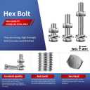 1/2-13 x 1-1/4" Hex Head Screw Bolt, Nuts, Flat & Lock Washers, 10Pcs 18-8 (304) Stainless Steel, Fully Threaded, by SG TZH