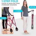 Stander Space Saver Walker, Lightweight Folding Rolling Mobility Aid for Seniors & Adults, Compact 2-Wheel Disability Device with 6-inch Wheels & Ski Glides for Walking Support, Regal Rose
