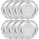 Teecyhooo 6 Pcs Silver Serving Platter Tray Jewelry Display Tray Decorative Dessert Plates Vintage Coffee Table Perfume Jewelry Organizer for Wedding Party Centerpiece (Round)