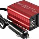 FOVAL 150W Car Power Inverter 12V DC to 110V AC Converter Vehicle Adapter Plug Outlet with 3.1A Dual USB Car Charger for Laptop Computer (Classic Red)