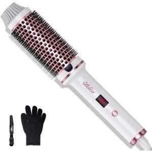 Ukliss 1.5 inch Thermal Brush, Dual Voltage Fast Heated Styling Tool for Worldwide Travel, Ceramic Barrel for Long Lasting Curls Waves & Shine (White)