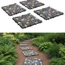 jxgzyy 4 Pcs Interlocking Stepping Stones Outdoor for Garden, 11.8" Square Pavers for Landscaping, Outside Pebble River Stone Mat for Yard Lawn Patio Pathway Walkway, DIY Landscape Decor - Multi-Color