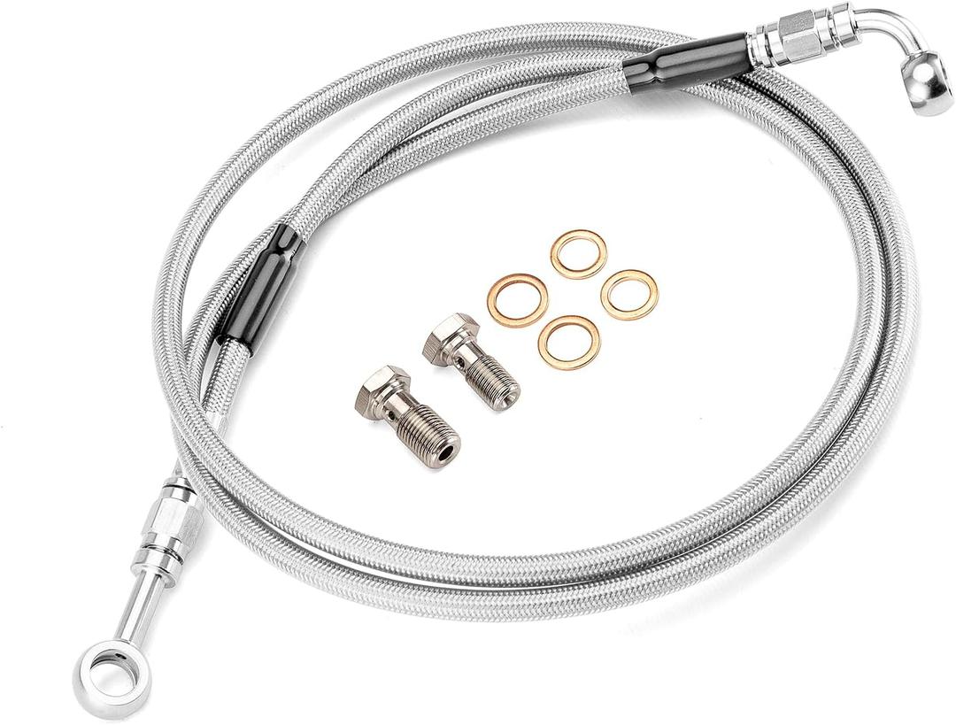 Mofun Extended Length Stainless Steel Hydraulic Front Brake Line Kit Non-ABS For 12-14" Handlebar Compatible with Harley Dyna Super Glide Wide Glide Low Rider 1993-2006, Chrome, 54"