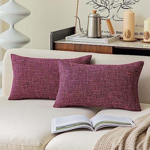 Kevin Textile Star Faux Linen Square Solid Pillow Case for Chair/Couch/Sofa, 12"x20", 2 Pc, Red Purple