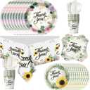 81-Piece Floral & Sunflower Disposable Party Supplies Set - All-in-One Thank You Tableware for Baby Shower, Birthday & Bridal Shower