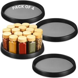 Oizeir 10 Inch Lazy Susan (Set of 4) - Non-Skid Turntable for Cabinet to Maximize Storage and Simplify Accessibility in Kitchen, Bathroom, and Pantry Spaces (Black)