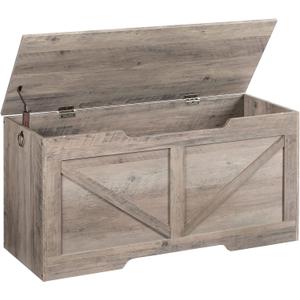 HOOBRO Storage Bench, 39.4 Retro Wooden Storage Chest with U-Shaped Cut-Out Pull, Safety Hinge, Supports 220 lb and Easy Assembly for Toy Box Organizer (Greige) BG771CW01