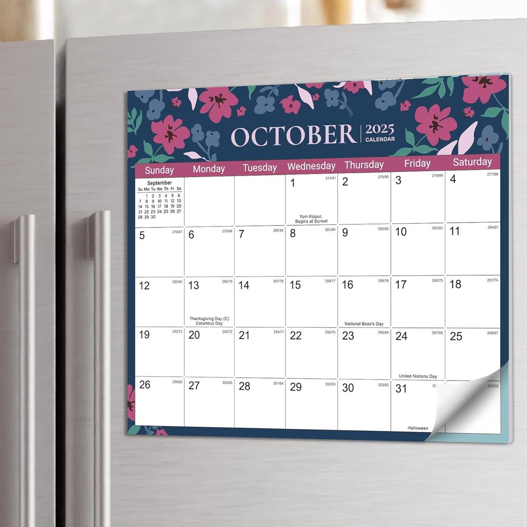 Aesthetic 2025-2026 Magnetic Calendar for Refrigerator, 21-Month Fridge Calendar Magnet from October 2025 to June 2027, Easy OrganizingTwilight Petals
