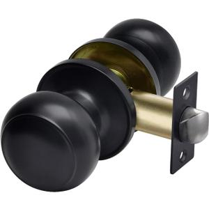 CML Hardware Matte Black Passage Door Knob, Interior Door Lock for Hallway Closet, No Locking, Keyless Round Ball Handle (1 Pack)