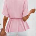 FSHAOES Womens Summer Short Sleeve Blouses V Neck Peplum T-Shirts Tops (Pink)