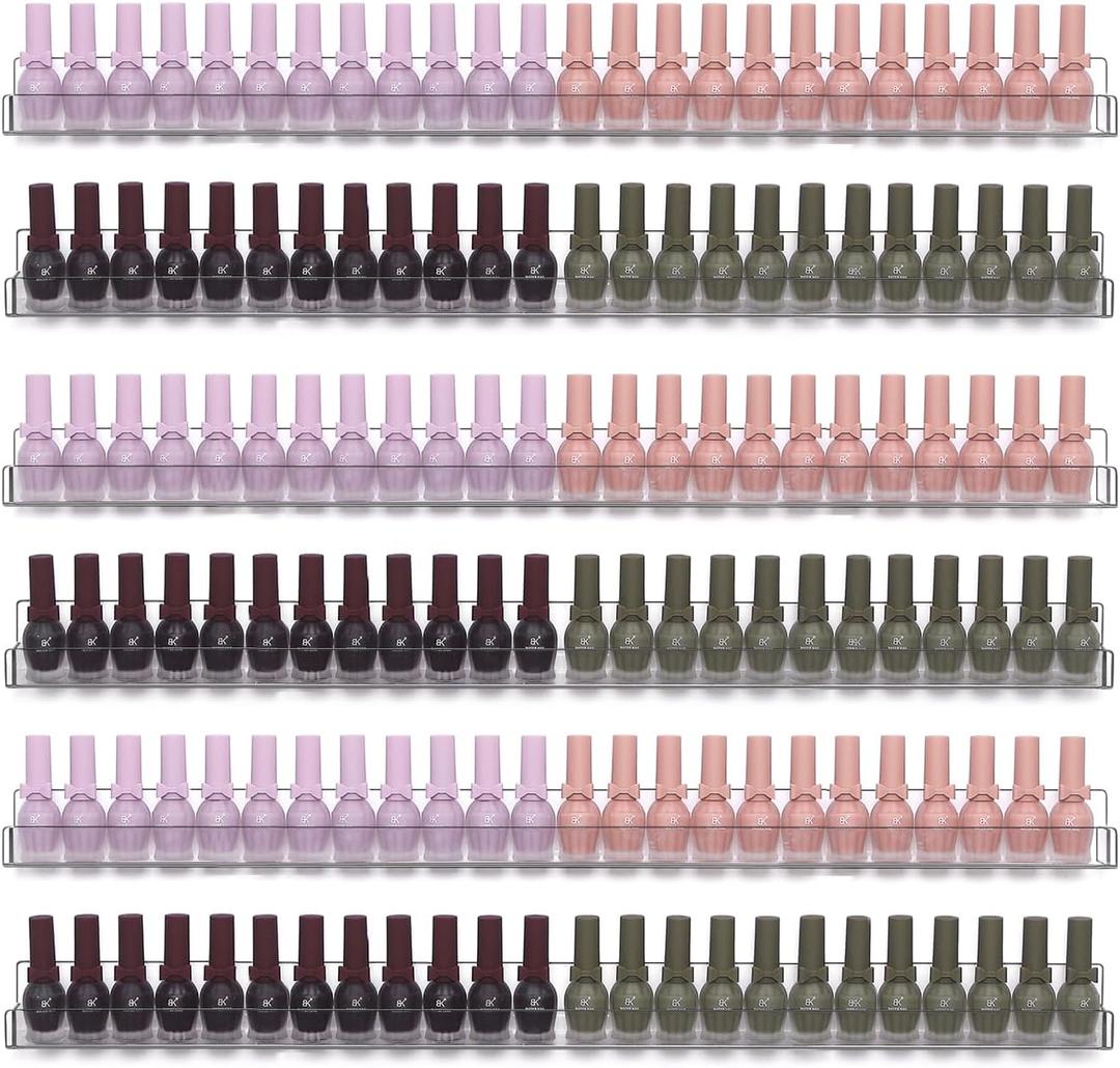 6Pcs/Set 24 Inch Nail Polish Rack Wall Mounted, Lipstick Essential Oil Bottle Clear Holder Organizer, Big Display Stand Wall Shelf for Bottle Cup Make-ups