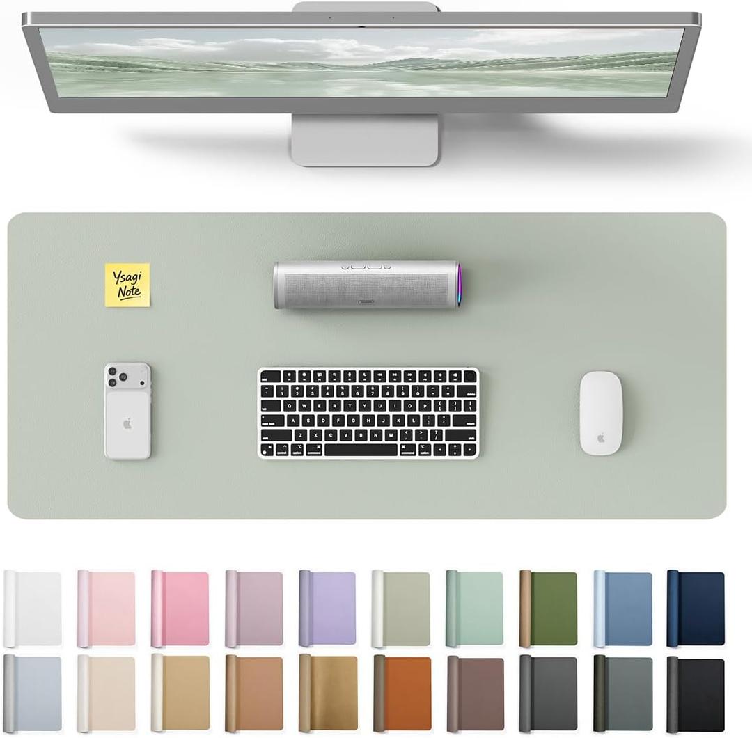 YSAGi Leather Desk Protector, Office Mat, Large Mouse Mat, Non-Slip PU Leather Blotter, Laptop Pad, Waterproof Writing Pad for Office and Home (Grayish Green, 23.6" x 13.8")