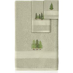 3 Pcs Rustic Pine Trees Bathroom Towel Set Farmhouse Embroidered Pine Trees Towels Vintage Decorative 100% Cotton Bath Towel Highly Absorbent Elegant Summer Decor Set for Bathroom