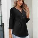 Zeagoo Womens 3/4 Length Sleeve Tops V Neck Dressy Casual T Shirts Pleated Business Work Blouses Basic Tees S-3XL (Black, XL)