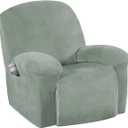 H.VERSAILTEX Recliner Chair Cover Velvet 1-Piece for Large Recliner, Soft Thick Luxury Furniture Protector with Elastic Bottom, Anti-Slip Foams Attached (Sea Grass, Large)