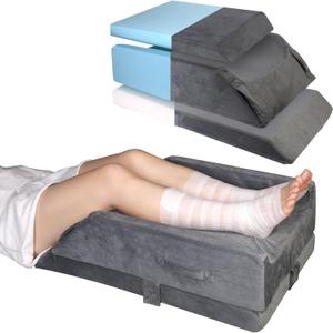 CIVJET 3-Height Adjustable Leg Elevation Pillows After Surgery - Memory Foam Support for Both Legs, Knee & Ankle Wedge for Swelling & Circulation, Removable Washable Velvet Cover