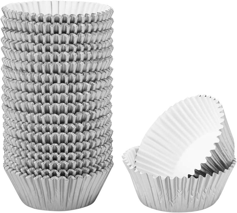 500PCS Cupcake Wrapper Aluminum Foil Grease-Proof Paper Cake Cup Cupcake Liners Muffin Cases Kitchen Baking Tools(Silver)