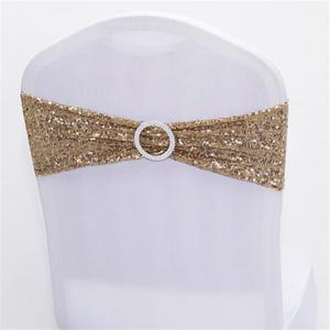 Dimatic 50 PCS Stretch Sequin Chair Sashes Chair Stretchy Spandex Bands for Wedding Reception Events Banquets Chairs Decoration (Champagne)
