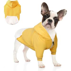Dog Hoodie Pet Clothes, Soft Dog Sweatshirt, Warm Fleece Hoodies for Small Medium Dogs, Winter Cold Weather Puppy Sweater with Pocket, Hooded Coat Costume Cat Apparel Outfit (3XL, Yellow) (3X-Large(Chest: 25.6'', Back: 17.7''))