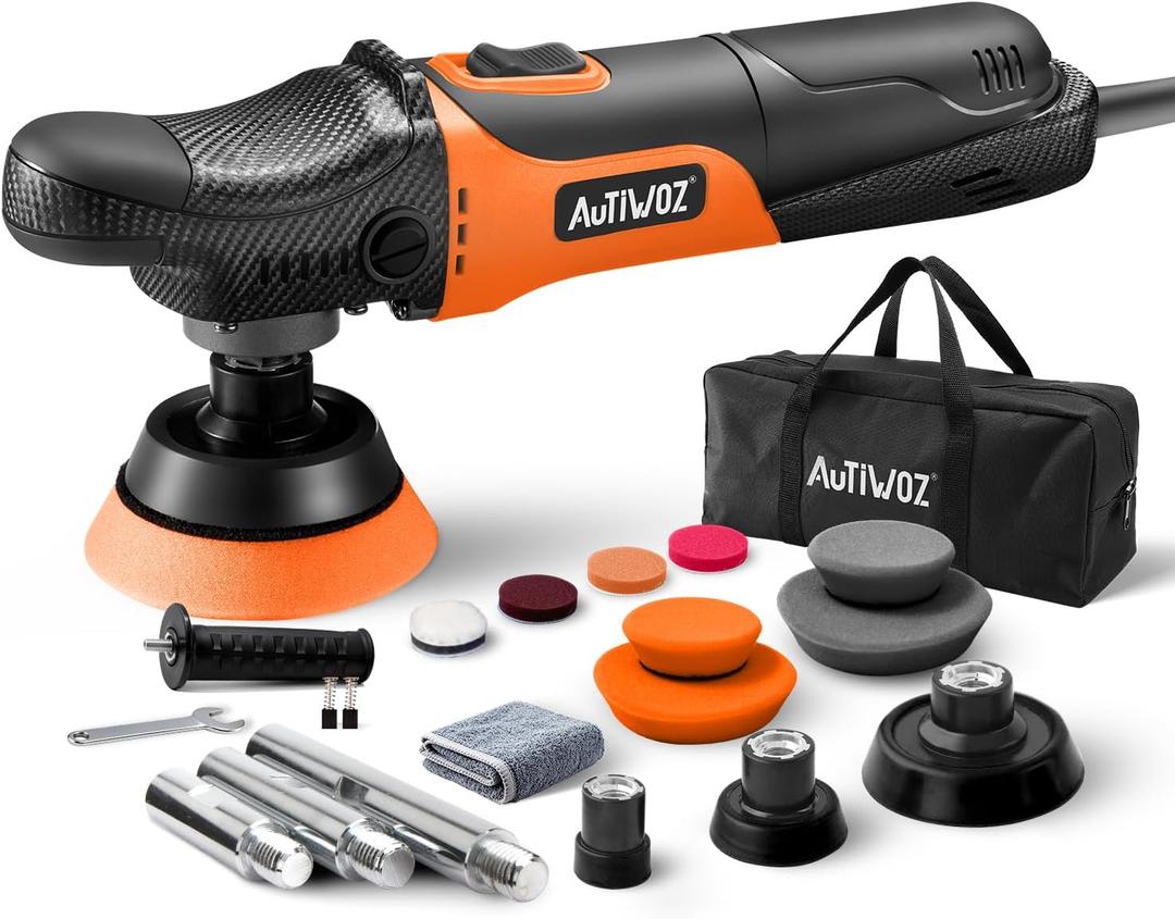 AUTIWOZ Mini Buffer Polisher, Rotary Car Buffer and Polisher Kit 6 Speeds, 1" /2" /3" Base Pads M14 Thread Extension Shaft for Car Boat Sanding Polishing and Waxing, W03