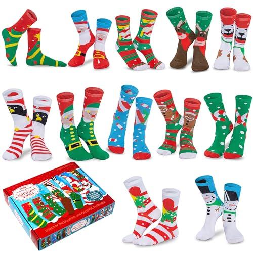 JOYIN 12 Pairs Christmas Socks for Women, Men with Box Christmas Presents for Teens, Women and Men as Holiday Presents