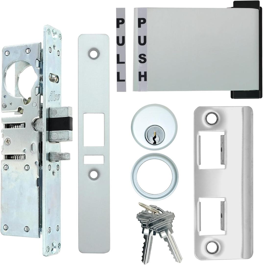 Summit Doorware Adams Rite Style Latch Storefront Door Mortise Deadlatch Lock Exit Paddle Handle Kit w/Mortise Cylinder & Keys, Push Door to Left (Aluminum, 1-1/8'' Backset), SDWDLPHLH