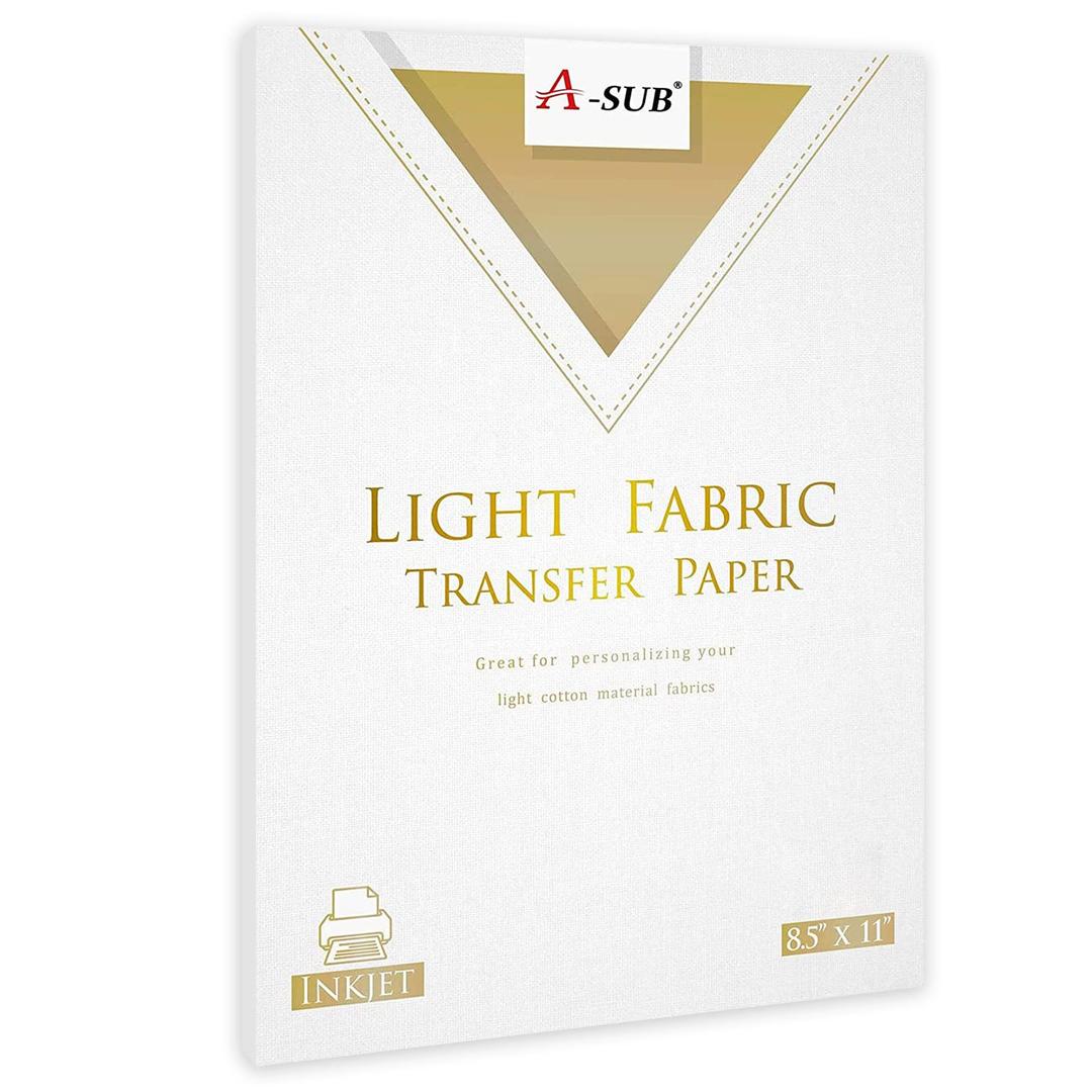 A-SUB Iron-On Heat Transfer Paper for White and Light Fabric 8.5x11 inches T Shirt Transfer Paper for Inkjet Printer Wash Durable, Long Lasting Transfer, No Cracking 20 Sheets