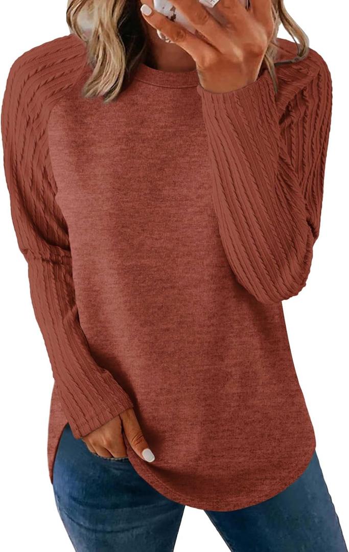 SAMPEEL Sweatshirt for Women Long Sleeve Shirts Crewneck Sweaters Fall Fashion Outfits 2025 Trendy Tunic Tops Plus Size (Small, Caramel)