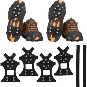 2 Pair Snow Spikes for Shoes 10 Nail Spike with 4 Strap, Ice Grips Crampons for Hiking Boots Men for Hiking Crampons, Shoe Spikes for Snow and Ice Fishing Ideal for Winter Walking Running